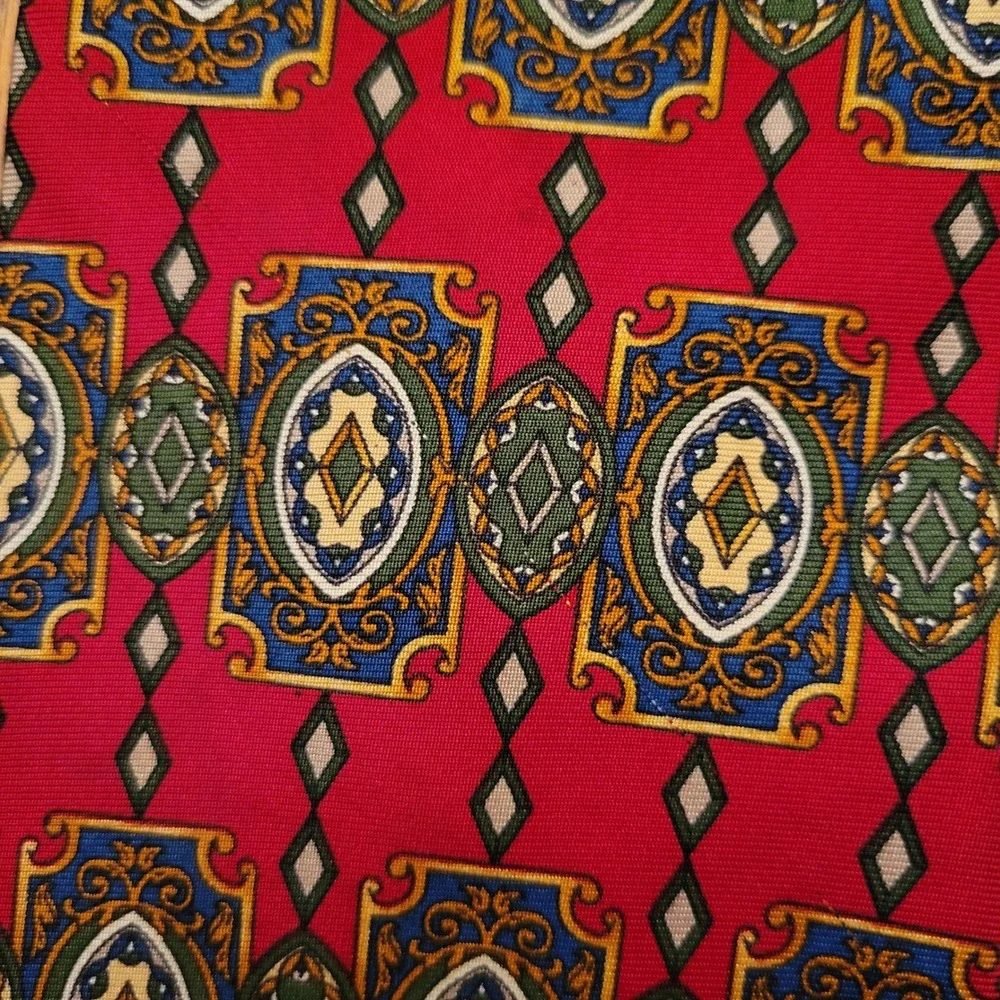 3 Vintage Wembley Power Tie Red Paisley Medallion Silk Geometric Preppy Academia